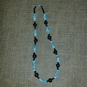 Turquoise handmade necklace with black beads 925